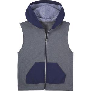 imageFruit of the Loom Boys Fleece Full Zip Sleeveless Vest Charcoal HeatherGhost Times Square Navy Stripe Small