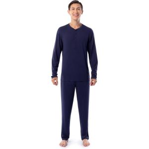 imageFruit of the Loom Mens 360 Stretch Long Sleeve Henley Top and Pant Sleep Pajama SetNavy
