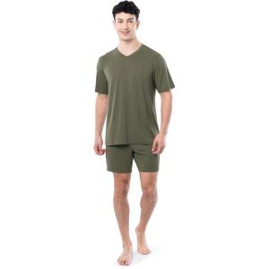 imageFruit of the Loom Mens 360 Stretch Sleeve VNeck Top and Short Sleep Pajama SetDusty Olive