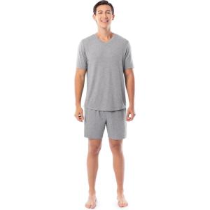 imageFruit of the Loom Mens 360 Stretch Sleeve VNeck Top and Short Sleep Pajama SetGrey Heather