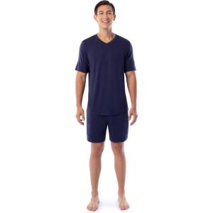 imageFruit of the Loom Mens 360 Stretch Sleeve VNeck Top and Short Sleep Pajama SetNavy