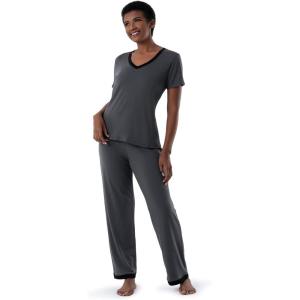 imageFruit of the Loom Womens Short Sleeve Tee and Pant 2 Piece Sleep Pajama SetSoft Grey