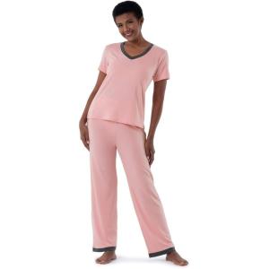 imageFruit of the Loom Womens Short Sleeve Tee and Pant 2 Piece Sleep Pajama SetSoft Pink