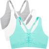 imageFruit of the Loom Womens Adjustable Shirred Front Racerback Sports Bra Multi Pack OptionsMint ChipWhiteGrey Heather