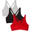 imageFruit of the Loom Womens Adjustable Shirred Front Racerback Sports Bra Multi Pack OptionsRed HotBlackHeather Grey