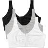 imageFruit of the Loom Womens MultiPack Front Closure Cotton BraBlackWhiteHeather Grey 3pack