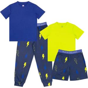 imageFruit of the Loom Boys Getaway Loose Fit 4Piece Pajama SetCalypso BlueBolts