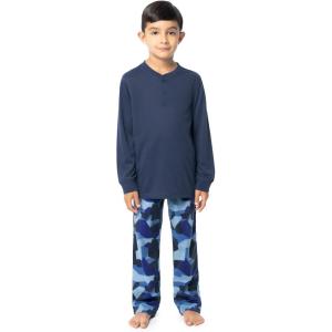 imageFruit of the Loom Boys Long Sleeve Jersey Henley Top and Fleece Pant Sleep Pajama SetNavyCamo