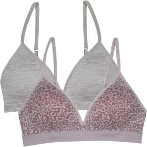 imageFruit of the Loom Girls 2Pack Seamless Soft Cup Bras  Lightweight ampamp Gentle SupportMulti LeoGrey Heather