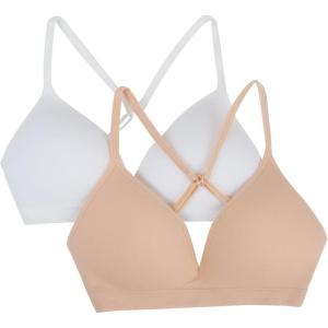 imageFruit of the Loom Girls 2Pack Seamless Soft Cup Bras  Lightweight ampamp Gentle SupportSandWhite