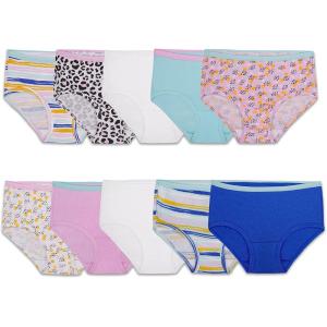 imageFruit of the Loom Girls Eversoft Brief Underwear 6 PackBrief  10 Pack  WhiteStripesAnimal Print