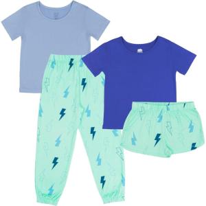 imageFruit of the Loom Girls Getaway Loose Fit 4Piece Pajama SetCalypso BlueBolts