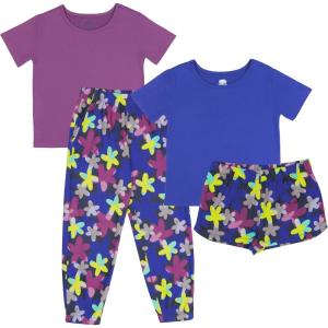imageFruit of the Loom Girls Getaway Loose Fit 4Piece Pajama SetFuchsiaRetro Floral