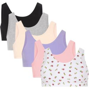 imageFruit of the Loom Girls Multi Cotton BuiltUp Stretch Sports Bra Available in 6 PacksDancing RosebudRoseHyacinthGreyNudeBlue