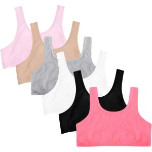 imageFruit of the Loom Girls Multi Cotton BuiltUp Stretch Sports Bra Available in 6 PacksElectric CoralBlackGreyWhiteSandKitty Pink 6pack