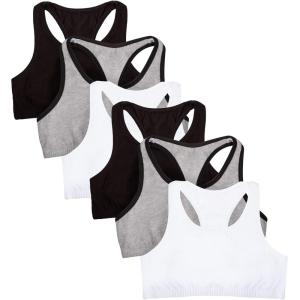 imageFruit of the Loom Girls Multi Cotton BuiltUp Stretch Sports Bra Available in 6 PacksGrey With BlackWhiteBlack 6pack