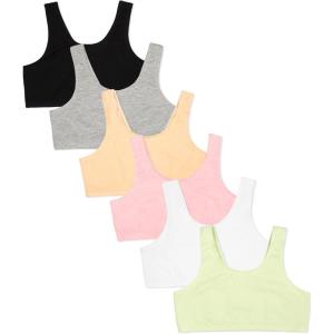 imageFruit of the Loom Girls Multi Cotton BuiltUp Stretch Sports Bra Available in 6 PacksLentilMangoPink CamoGrey HeatherWhiteBlack