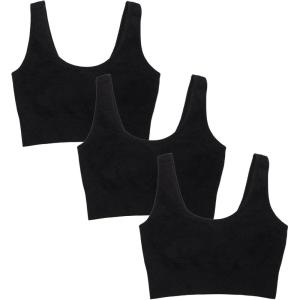 imageFruit of the Loom Womens 360 Stretch Longline Sport Comfortable Wireless Bras Seamless FullCoverage for a Natural ShapeBlackBlackBlack