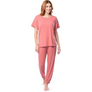 imageFruit of the Loom Womens Breathable Short Sleeve Top and Jogger Pant Sleep Pajama SetDesert Rose