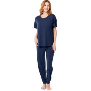 imageFruit of the Loom Womens Breathable Short Sleeve Top and Jogger Pant Sleep Pajama SetMidnight Blue