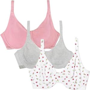 imageFruit of the Loom Womens Unlined Underwire BraCotton ampamp Spandex Blend for Natural Shape and FlexibilityDancing RosebudsLilasGrey