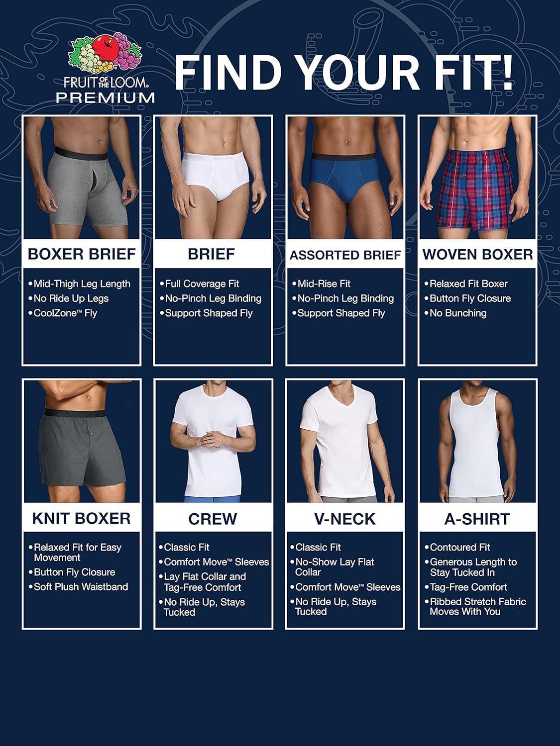 imageFruit of the Loom Mens Premium TagFree Cotton Underwear Regular ampamp Big ManBoxer Brief  4 Pack  Assorted