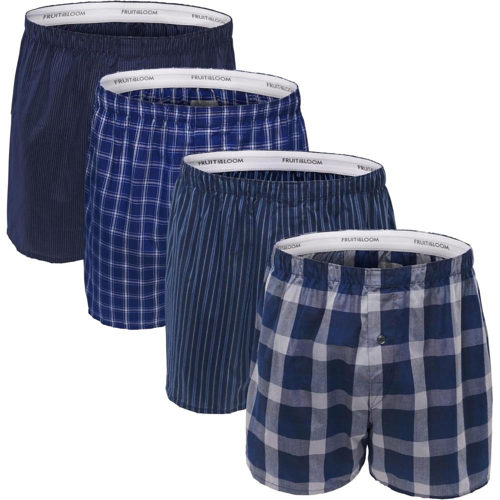 imageFruit of the Loom Mens Premium TagFree Cotton Underwear Regular ampamp Big ManBoxer  4 Pack  Woven Assorted