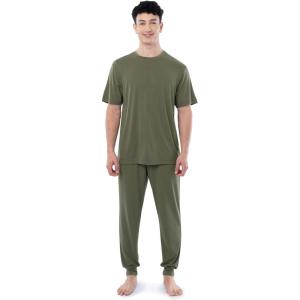 imageFruit of the Loom Mens 360 Stretch Crewneck Top and Jogger Pant Sleep Pajama SetDusty Olive