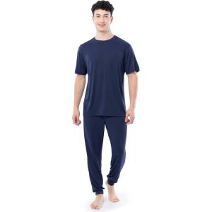 imageFruit of the Loom Mens 360 Stretch Crewneck Top and Jogger Pant Sleep Pajama SetNavy
