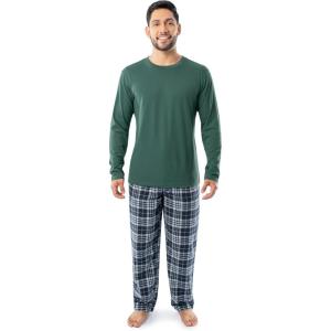 imageFruit of the Loom Mens Jersey Knit Top and Flannel Pant Pajama Sleep SetGreenNavy Plaid