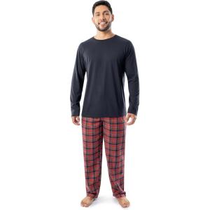 imageFruit of the Loom Mens Jersey Knit Top and Flannel Pant Pajama Sleep SetNavyRed Plaid