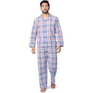 imageFruit of the Loom Mens Long Sleeve Broadcloth Pajama SetIvoryBlueRed Plaid