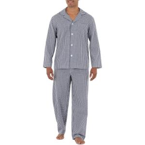 imageFruit of the Loom Mens Long Sleeve Broadcloth Pajama SetNavyWhite Check