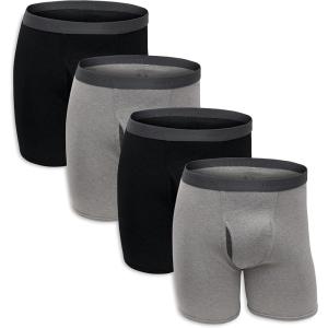 imageFruit of the Loom Mens Premium TagFree Cotton Underwear Regular ampamp Big ManBoxer Brief  4 Pack  BlackGray