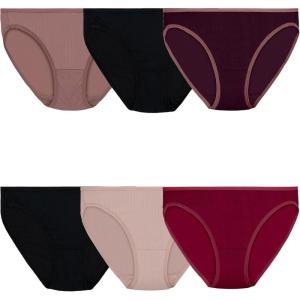 imageFruit of the Loom Womens Lightweight Microfiber Underwear Smooth Under Clothes Available in Plus SizeRibbed Bikini  6 Pack  Colors May Vary