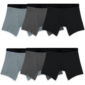 imageFruit of the Loom Mens 4Way Stretch Boxer Briefs  Lightweight ampamp Moisture Wicking Underwear  Long Regular Leg ampamp TrunkRegular Leg  Cotton Stretch  BlackGrey