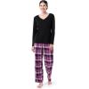imageFruit of the Loom Womens Waffle VNeck Top and Flannel Pant Sleep SetBlackBuffalo Plaid