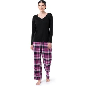 imageFruit of the Loom Womens Waffle VNeck Top and Flannel Pant Sleep SetBlackBuffalo Plaid