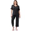 imageFruit of the Loom womens 360 Stretch Ruffle Sleeve Vneck Tee and Capri Sleep Pajama SetBlack