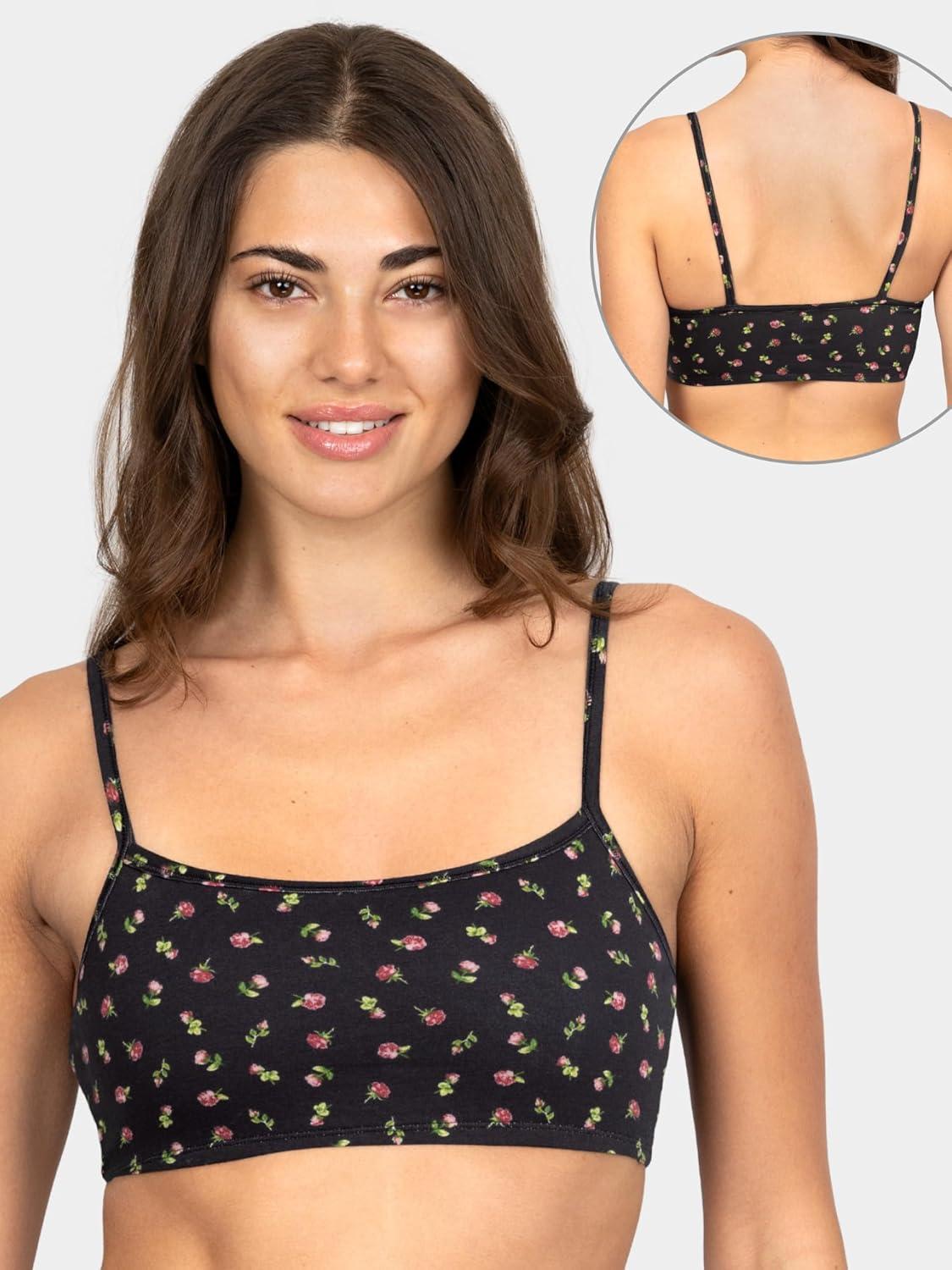 imageFruit of The Loom Womens Spaghetti Strap Cotton Pullover Sports Bra Value PackDancing RosebudsLilasWhiteCharcoal