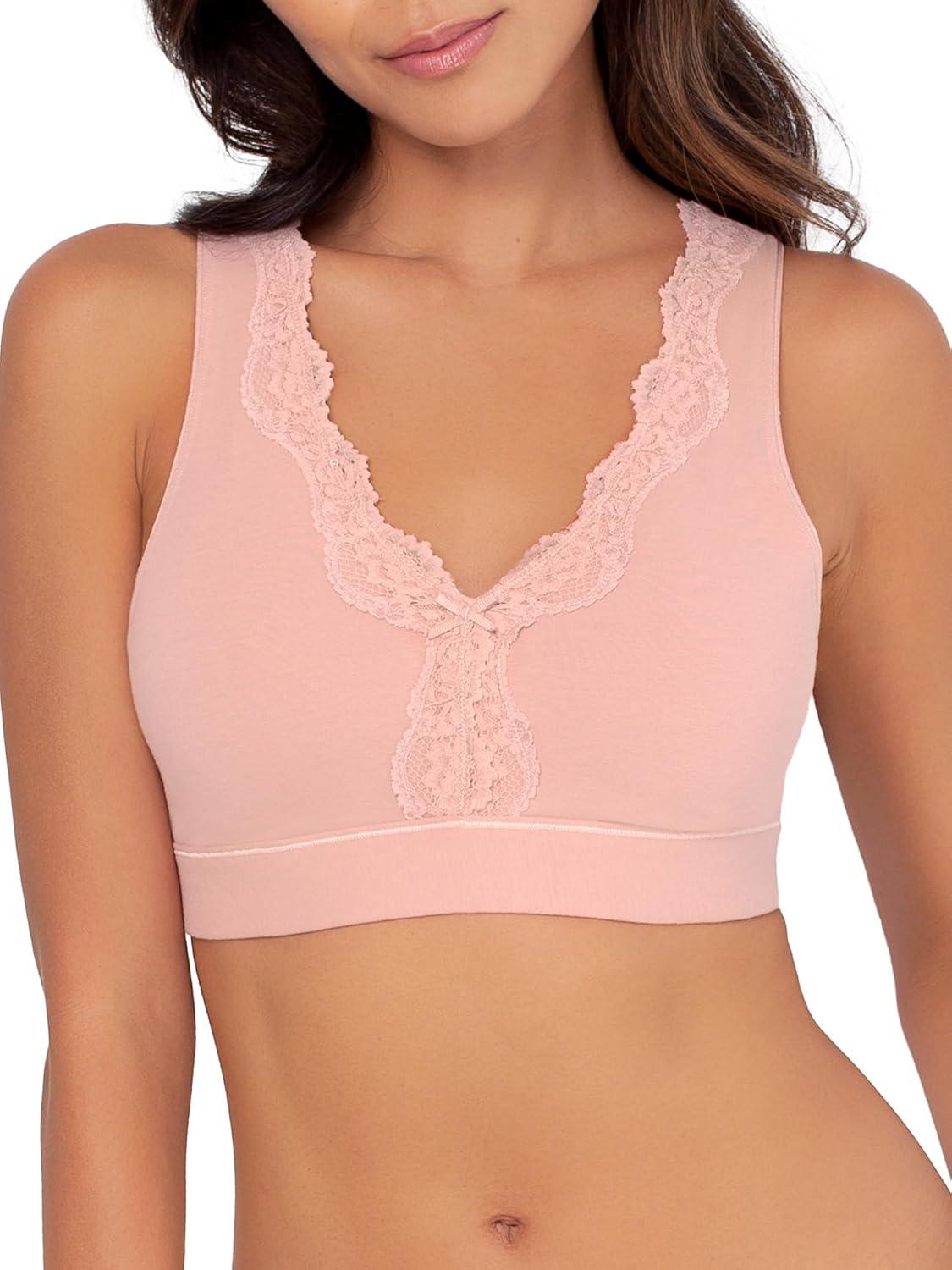 imageFruit of the Loom Womens 2Pack Full Coverage Wireless Cotton Bra  Soft ampamp Everyday ComfortBlushing RoseWhite