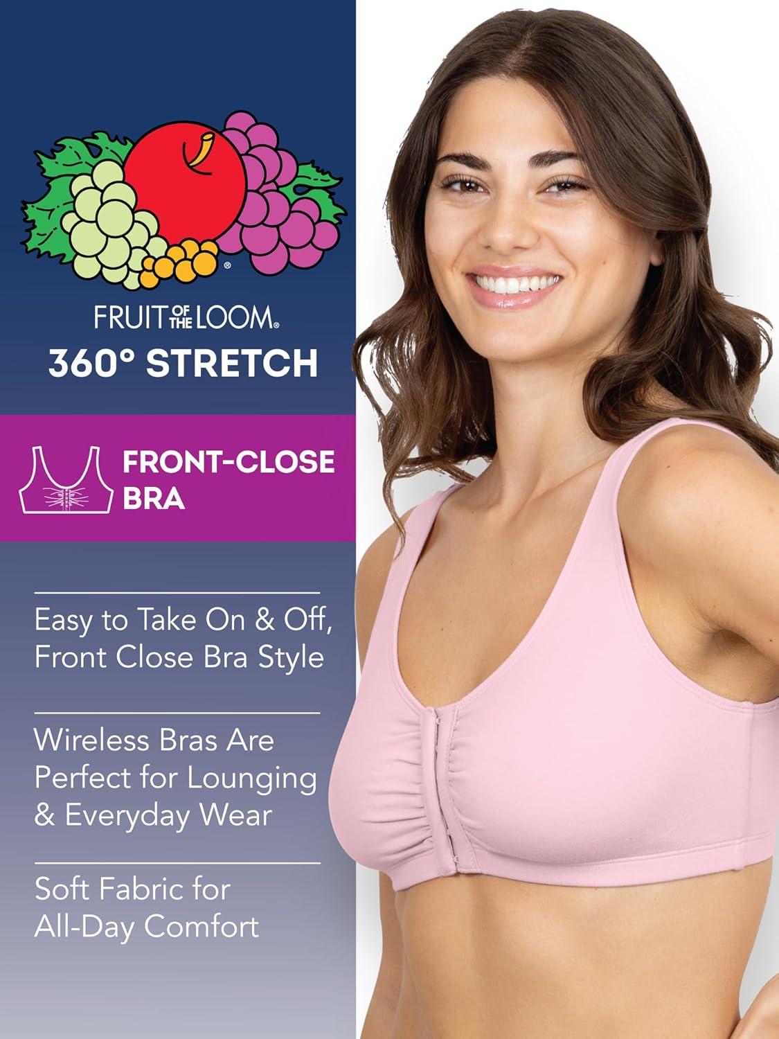 imageFruit of the Loom Womens MultiPack Front Closure Cotton BraWhiteBlushing Rose 2pack