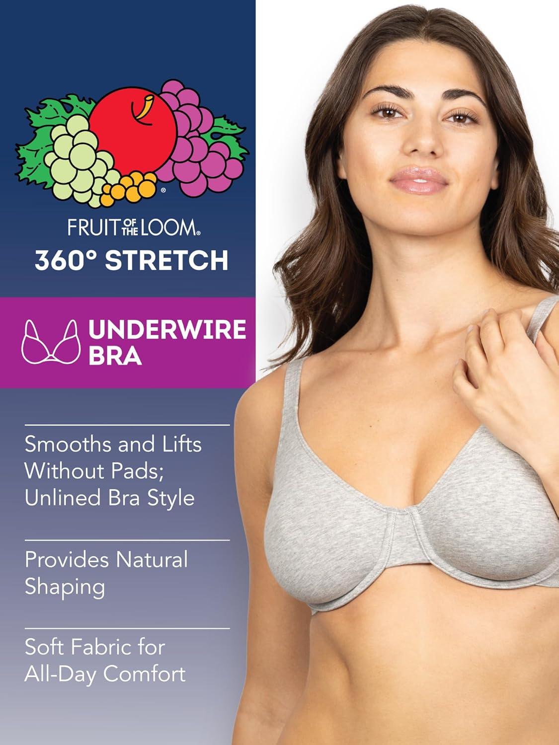 imageFruit of the Loom Womens MultiPack Unlined Underwire Cotton BraBittersweet PinkWhtGrey Hthr
