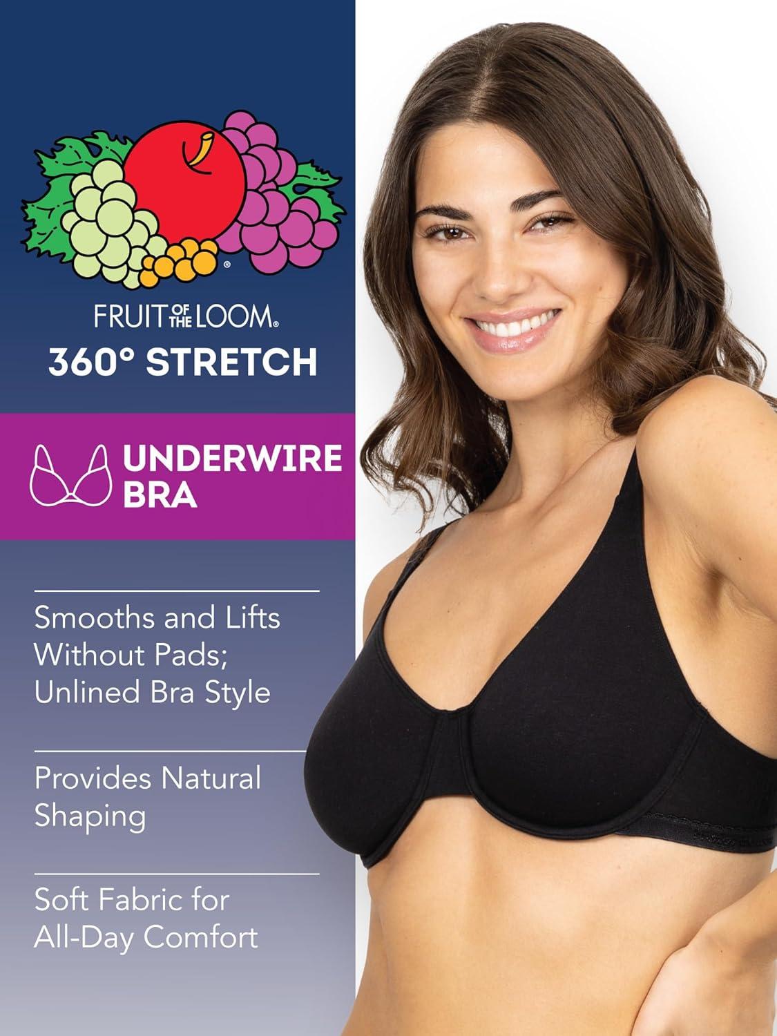 imageFruit of the Loom Womens MultiPack Unlined Underwire Cotton BraBlack HueSandWhite 86ck