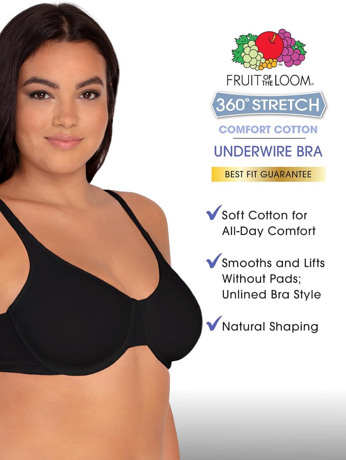 imageFruit of the Loom Womens MultiPack Unlined Underwire Cotton BraPurple VelvetBlushingBlack