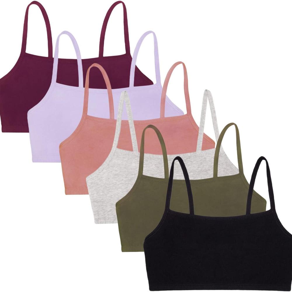 imageFruit of The Loom Womens Spaghetti Strap Cotton Pullover Sports Bra Value PackBlackHeather GreyOlivePurpleLilacDusk