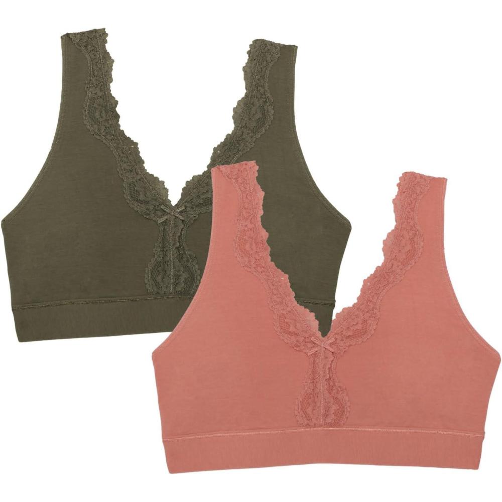 imageFruit of the Loom Womens 2Pack Full Coverage Wireless Cotton Bra  Soft ampamp Everyday ComfortDesert DuskOlive Night