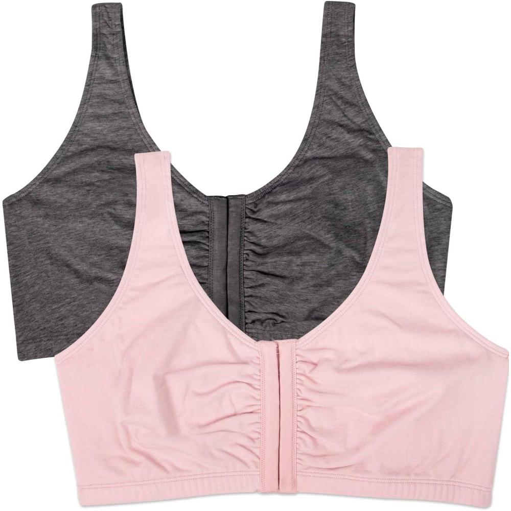 imageFruit of the Loom Womens MultiPack Front Closure Cotton BraBlushing RoseCharcoal Heather 2pack