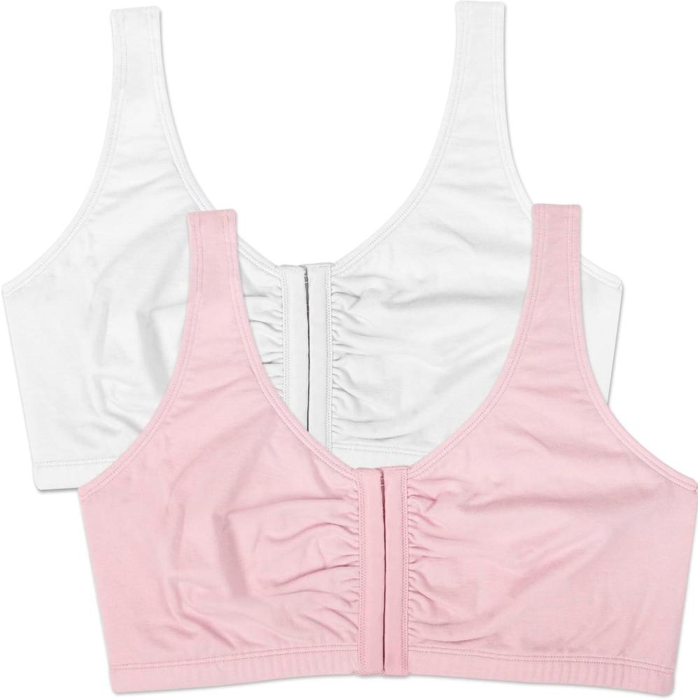 imageFruit of the Loom Womens MultiPack Front Closure Cotton BraWhiteBlushing Rose 2pack