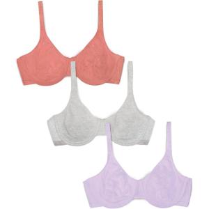 imageFruit of the Loom Womens MultiPack Unlined Underwire Cotton BraDesert DuskGreyLilac Whisper